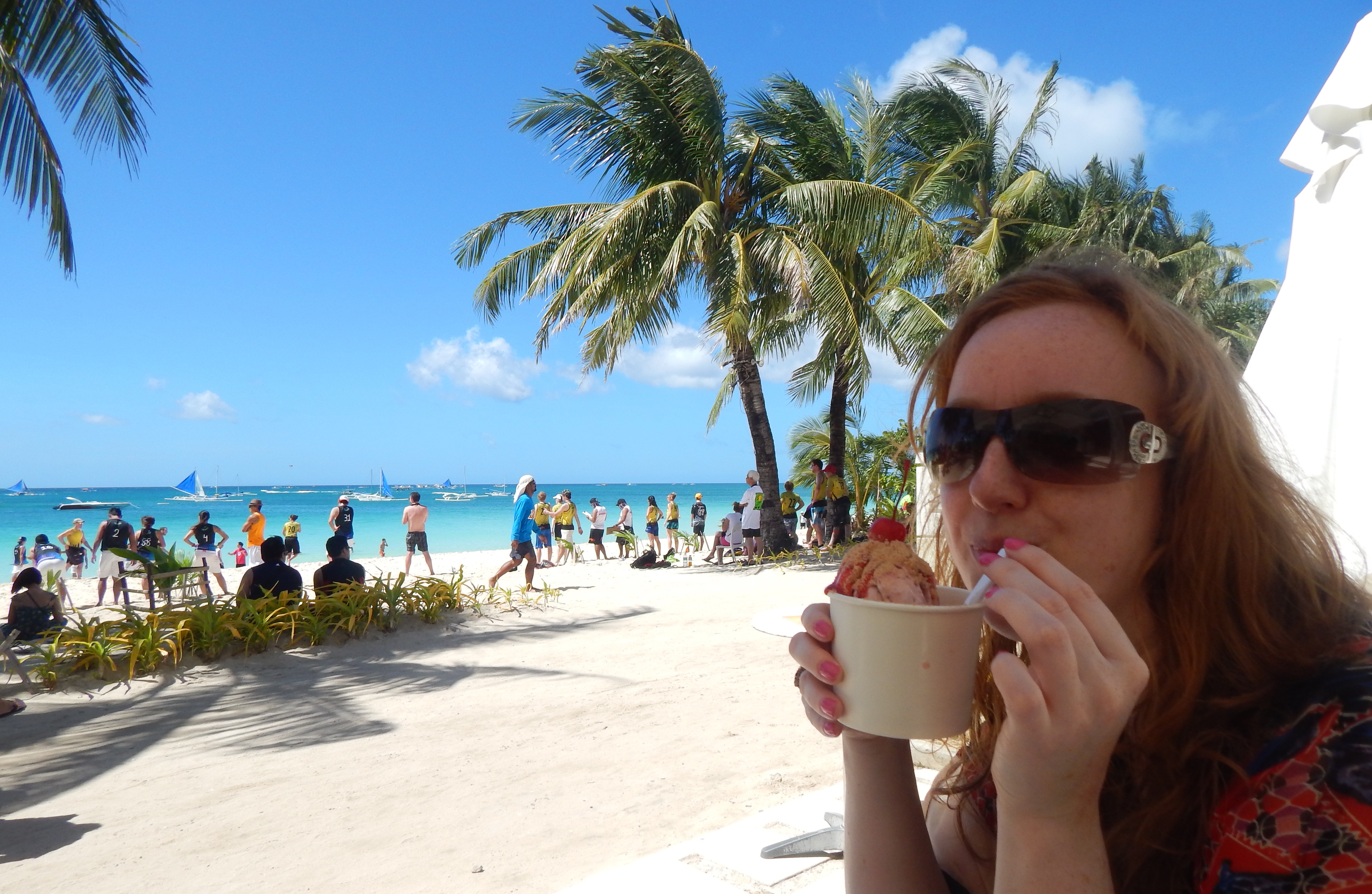 Enjoying one of the few good food I could find on the island...ice cream!
